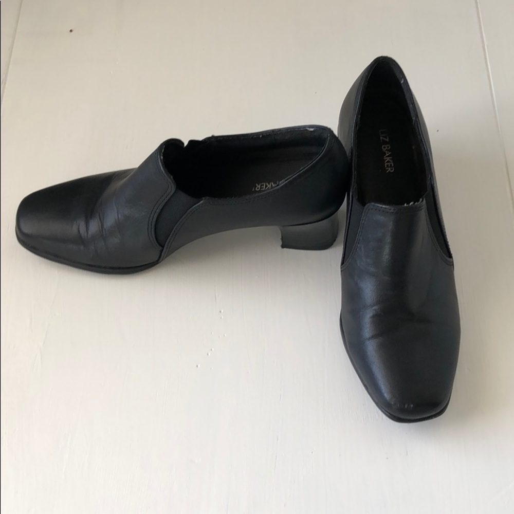 Liz Baker Black Stack Heel Slip On Shoes